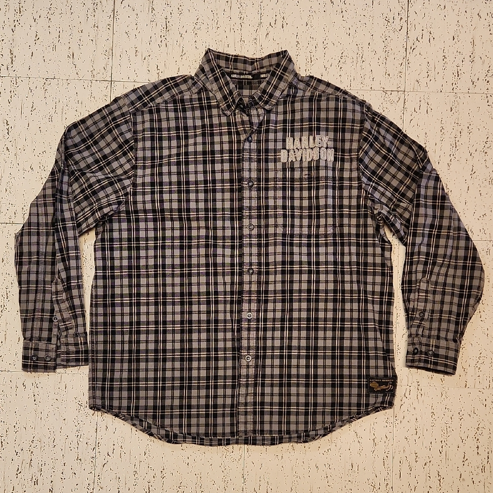 Harley Davidson Heavyweight Flannel Button Down Long Sleeve Casual Dress Shirt